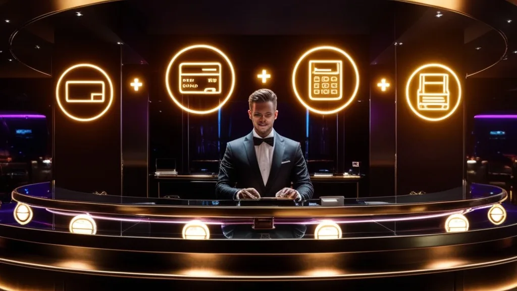 Casino cashier screen with payment icons and withdrawal options