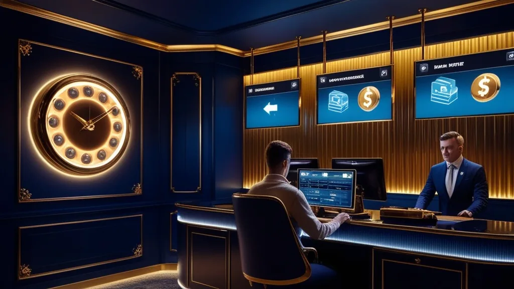 Withdrawal clock and payment processing screens in a casino setting